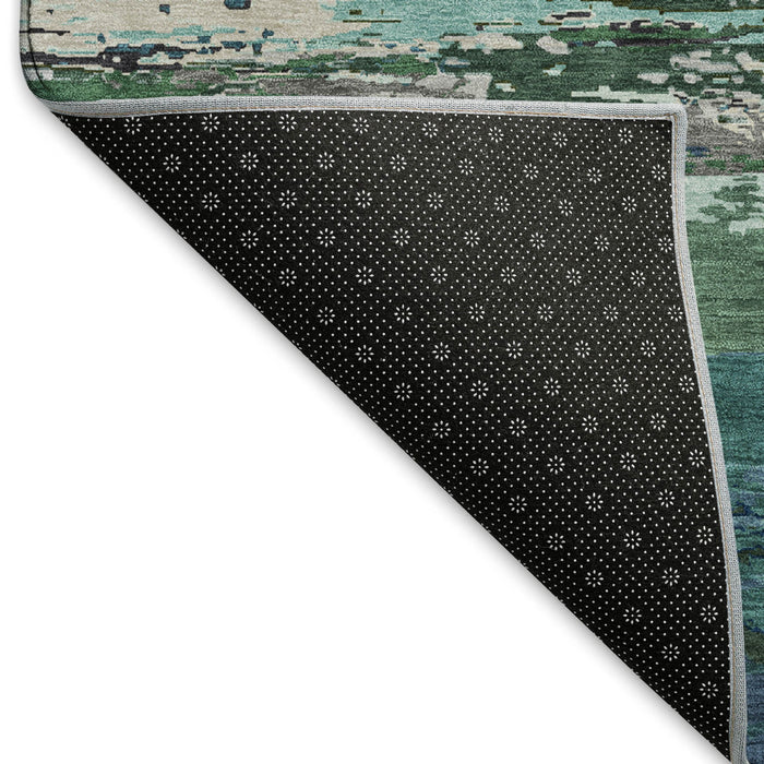 10' X 14' Abstract Washable Area Rug With UV Protection (692733) - Teal / Green / Ivory