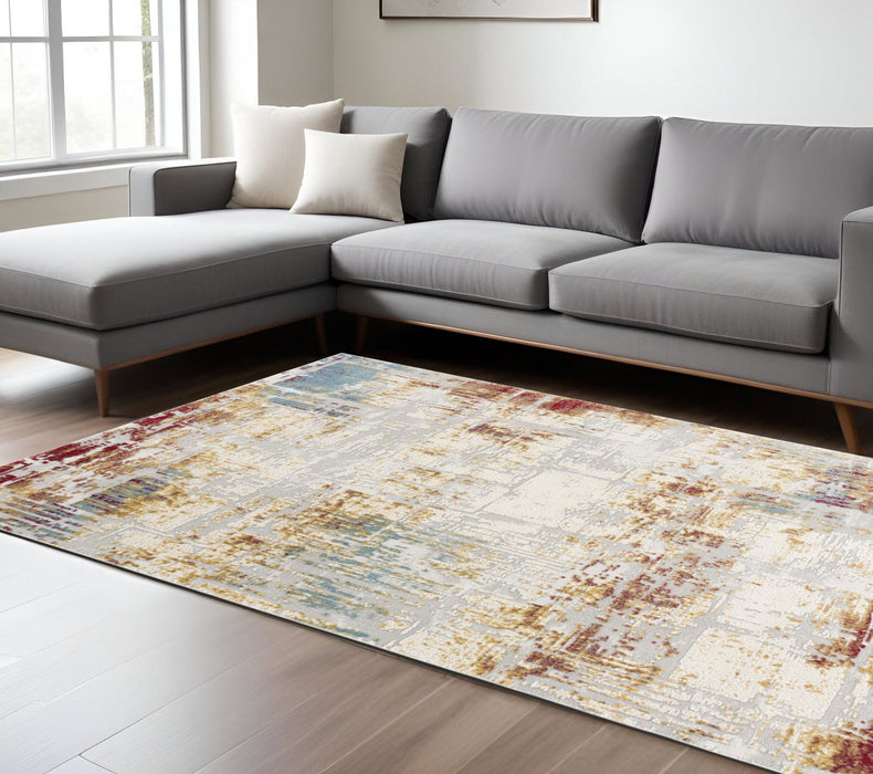 10' x 16' Abstract Washable Non Skid Area Rug - Red Blue And Ivory