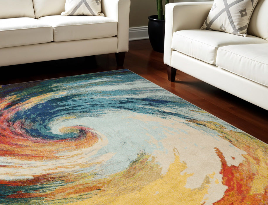 8' X 11' Abstract Non Skid Area Rug - Ivory And Orange