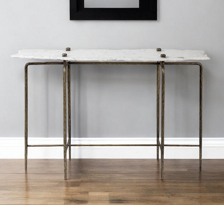 Genuine Marble Console Table - White And Brown