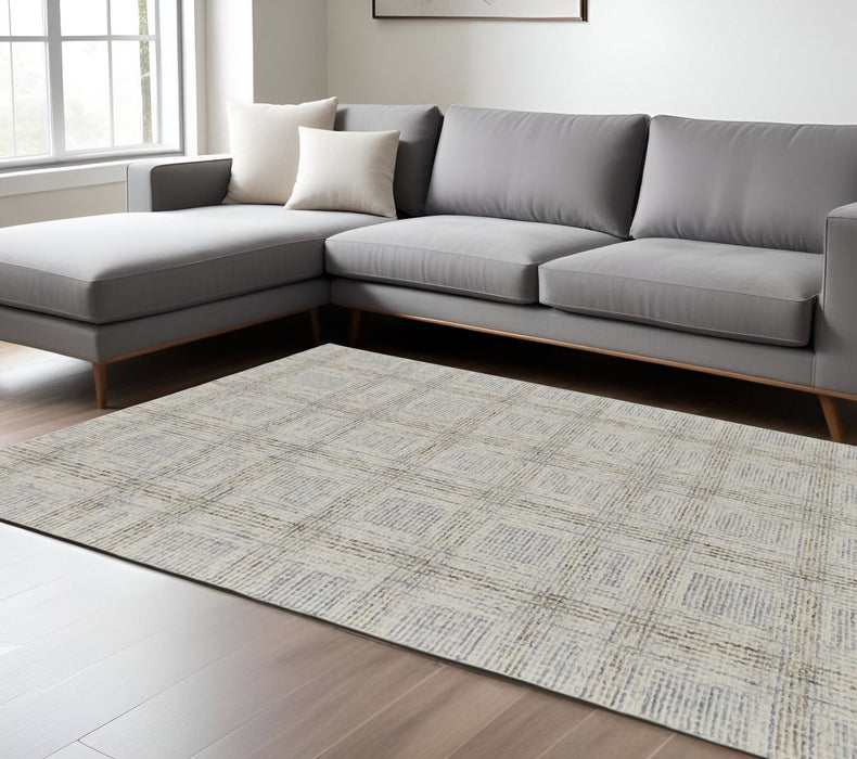 10' X 14' Wool Geometric Hand Tufted Area Rug - Ivory / Gray