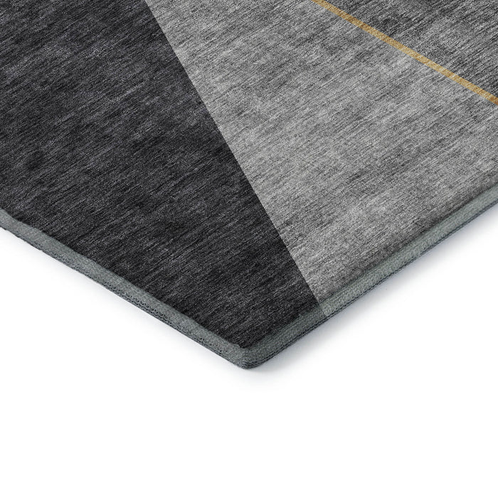 8' X 10' Geometric Washable Area Rug With UV Protection (653735) - Charcoal / Gold / Brown
