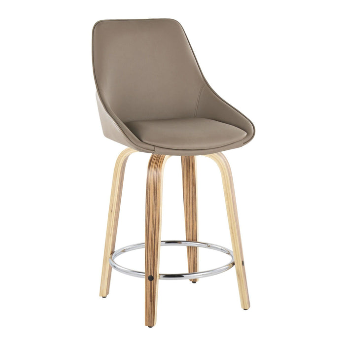 Diana - 24" Fixed-Height Counter Stool With Swivel And Round Chrome Metal Footrest (Set of 2) - Zebra Wood