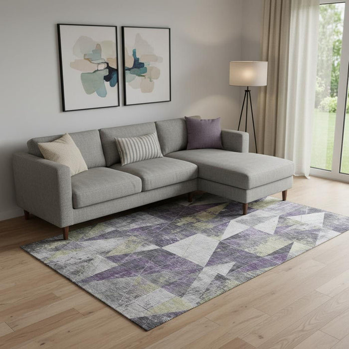 10' X 14' Geometric Washable Area Rug With UV Protection (706993) - Purple / Beige