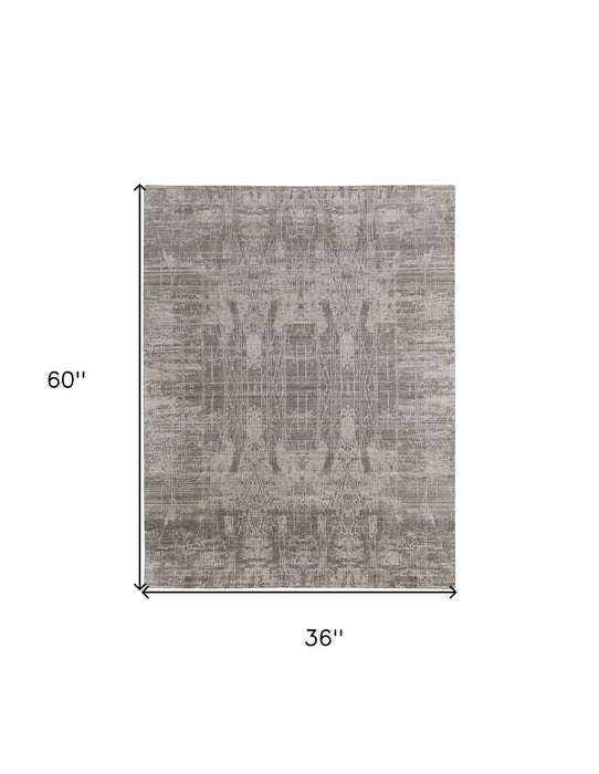 3' x 5' Abstract Hand Woven Worn Faded Area Rug - Gray And Silver