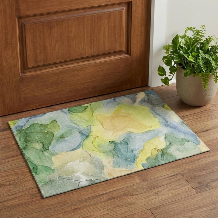 3' X 5' Abstract Washable Area Rug With UV Protection (646747) - Yellow / Blue / Beige