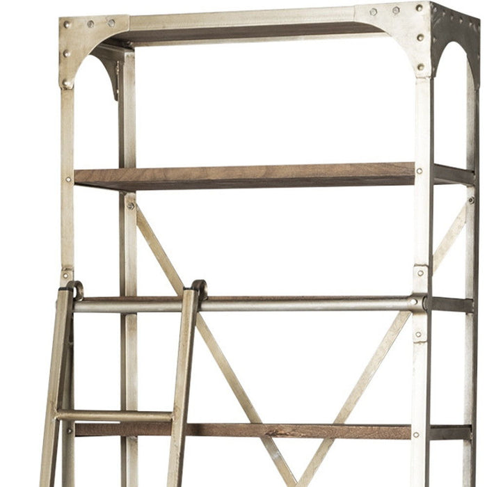 Six Tier Library Bookcase With Two Drawers - Light Brown / Nickel