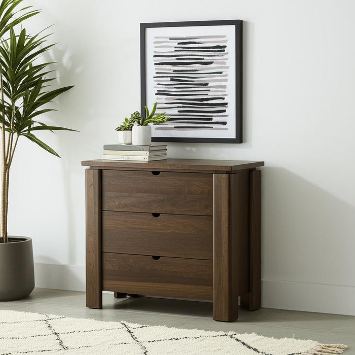 36" Solid Wood Accent Cabinet With Three Drawers - Brown