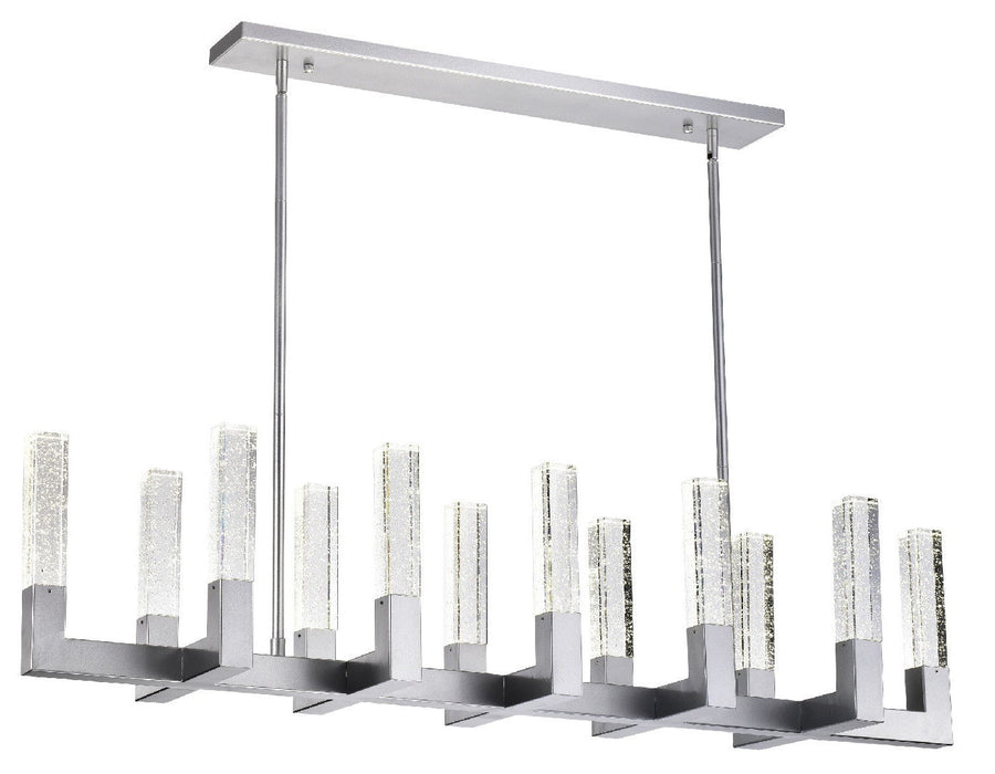 Silver metal chandelier with twelve candle-style lights and clear shades, dimmable, designed by HomeRoots for elegant lighting.