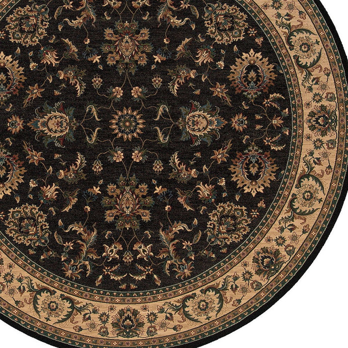 8' Oriental Round Rug - Black And Ivory