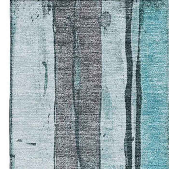 10' X 14' Striped Washable Area Rug With UV Protection (706487) - Teal / Gray
