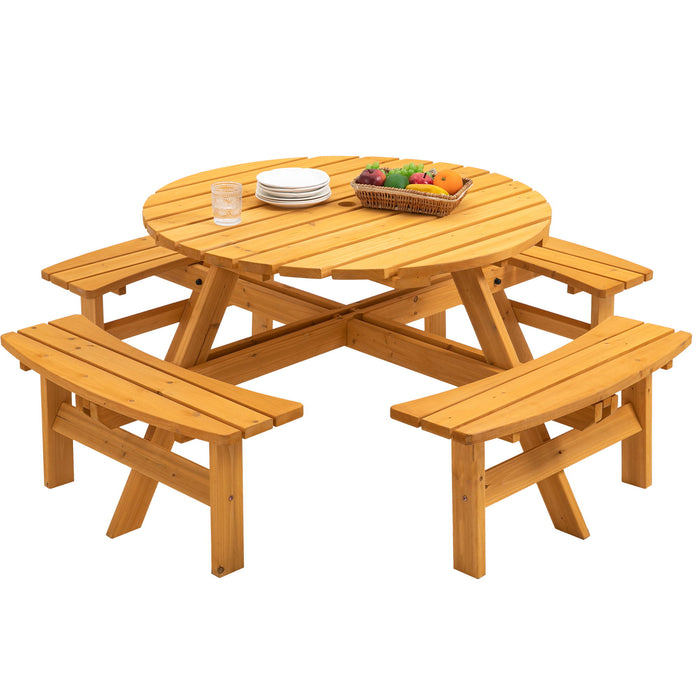 Giga 8-person wooden picnic table with built-in benches, outdoor camping dining table, sturdy garden furniture with 2220lb capacity