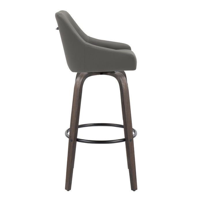 Hannah - 30" Fixed-Height Barstool With Swivel And Round Black Metal Footrest (Set of 2) - Walnut Glazed Wood