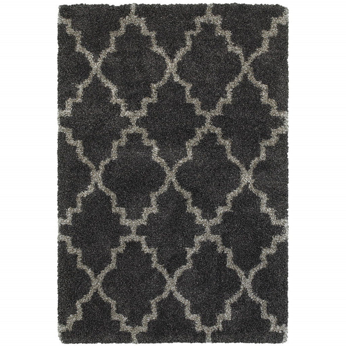 10' x 13' Geometric Shag Power Loom Stain Resistant Area Rug - Charcoal And Gray