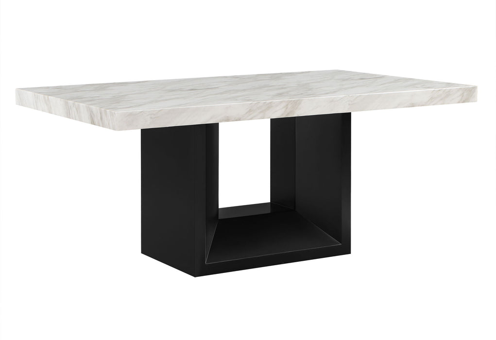 70" Faux Marble And Wood Pedestal Base Dining Room Table - White