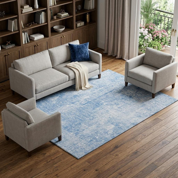 9' X 12' Abstract Washable Area Rug With UV Protection (654789) - Blue / Ivory