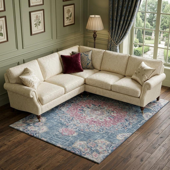 10' X 14' Floral Washable Area Rug With UV Protection (692238) - Blue / Blush / Ivory