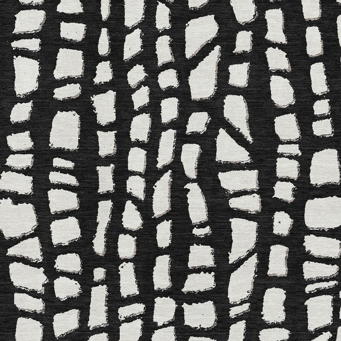 9' X 12' Cobblestone Washable Area Rug With UV Protection - Black And Ivory