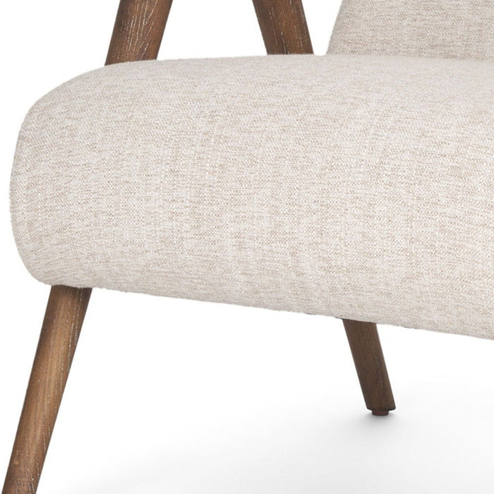 Linen and Solid Wood Arm Chair - Cream / Brown