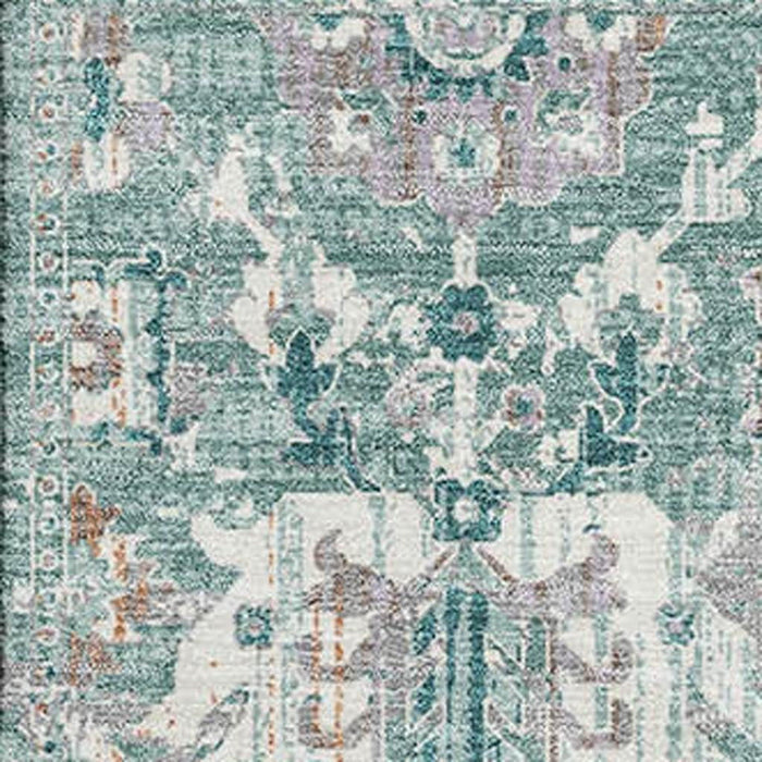 10' X 14' Oriental Washable Area Rug With UV Protection (710550) - Pale Aqua / Ivory