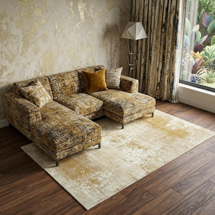 7' X 9' Abstract Washable Area Rug With UV Protection (609894) - Gold / Beige