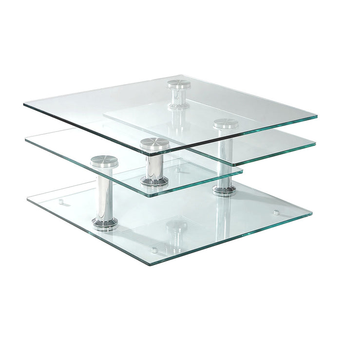 Chintaly 8052 Square Glass Cocktail Table Base Clear / Chrome