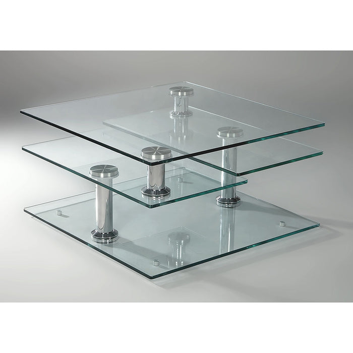 Chintaly 8052 Square Glass Cocktail Table Base Clear / Chrome