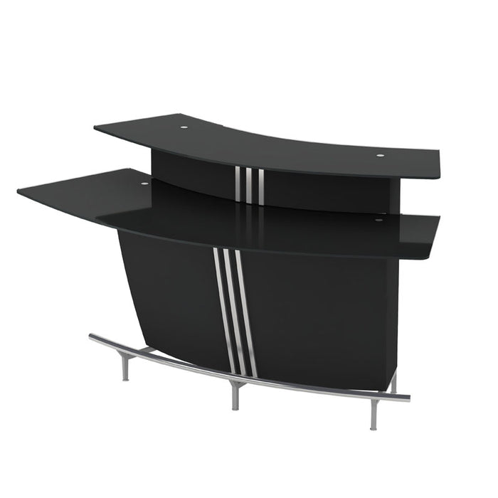 Chintaly BROADWAY Black Glass Bar Top & Shelf Gloss Black
