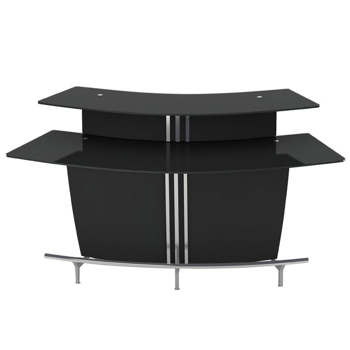 Chintaly BROADWAY Black Glass Bar Top & Shelf Gloss Black