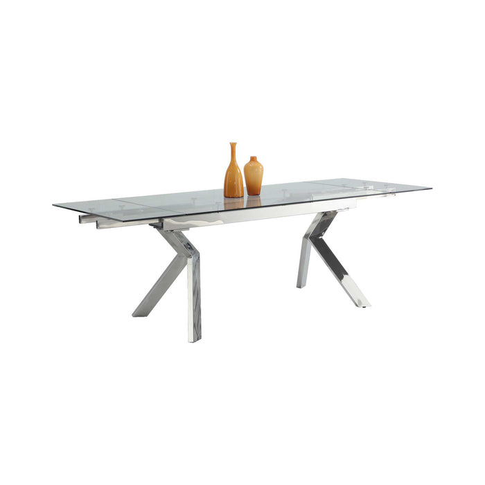 Chintaly ELLA Contemporary Extendable Dining Table w/ Steel Legs Polished SS