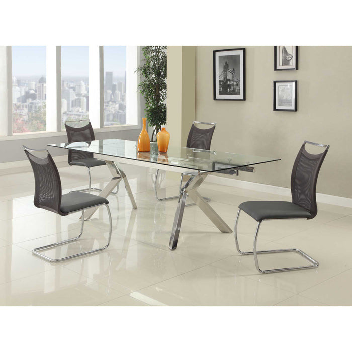 Chintaly ELLA Contemporary Extendable Dining Table w/ Steel Legs Polished SS