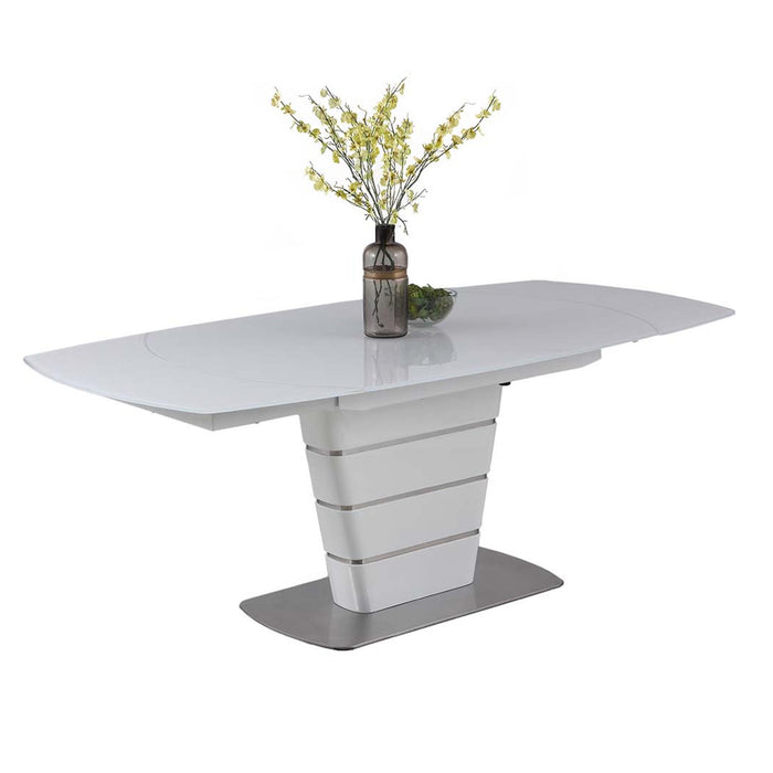 Chintaly CHARLOTTE Tapered Pedestal with Steel Accents Gloss White / Brushed SS