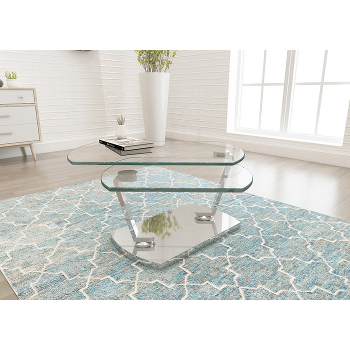 Chintaly 8062 Motion Cocktail Table Glass Top Clear