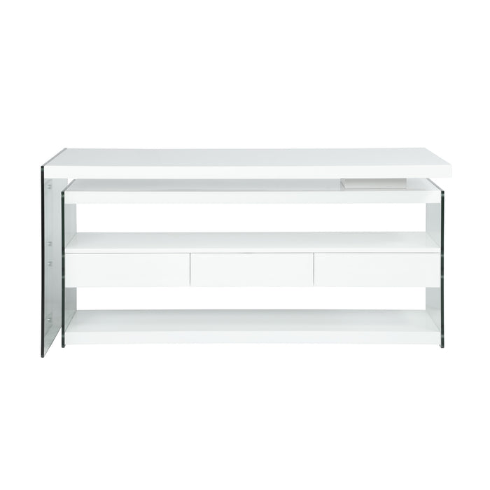 Chintaly 6902-DSK Glass Panels and Wooden Top Gloss White / Clear