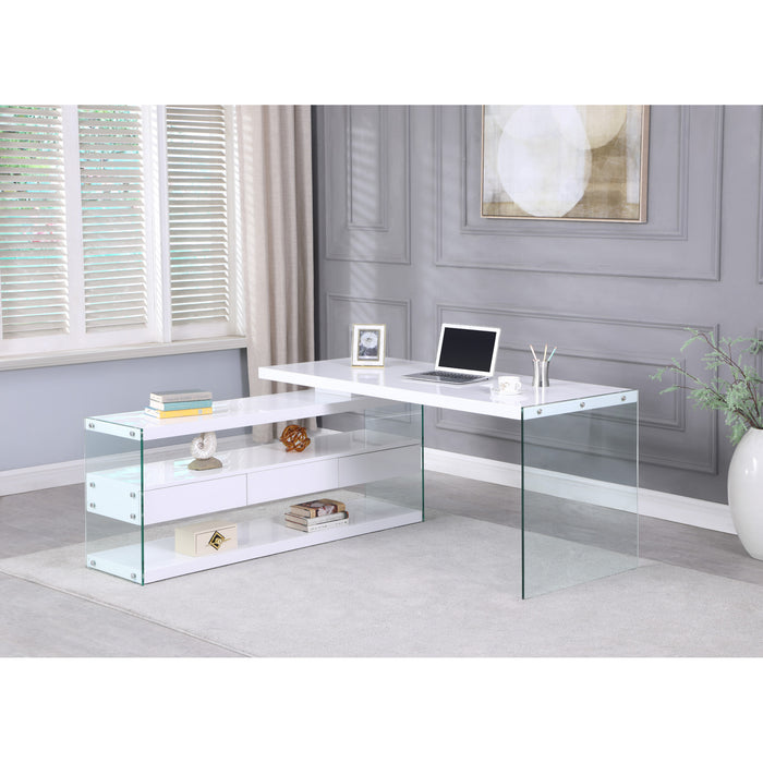 Chintaly 6902-DSK Glass Panels and Wooden Top Gloss White / Clear