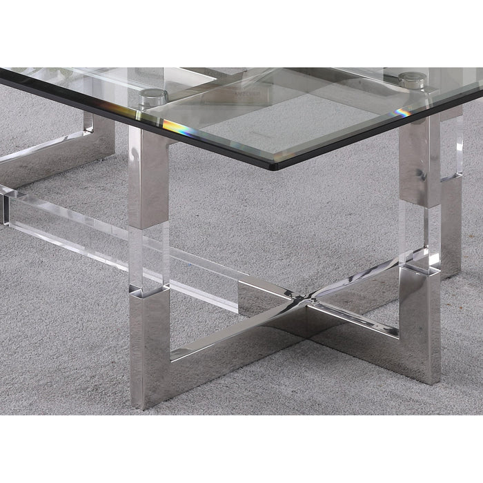 Chintaly YASMIN-OCC Floating Acrylic Cocktail Table Base w/ Steel Accents Clear / Polished SS
