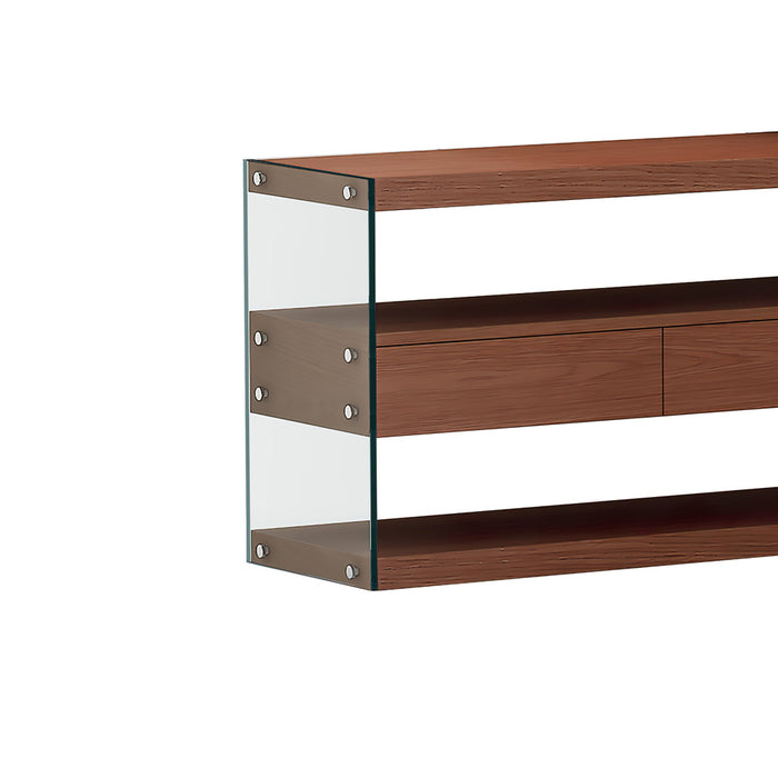 Chintaly 6902-DSK Glass Panels and Wooden Top  Walnut