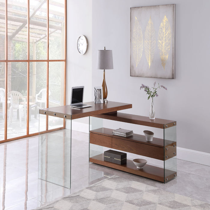 Chintaly 6902-DSK Glass Panels and Wooden Top  Walnut