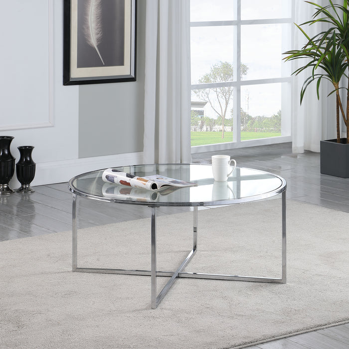 Chintaly ARIEL-CT-NST Nesting Cocktail Table Glass Top & Steel frames Clear /  Chrome