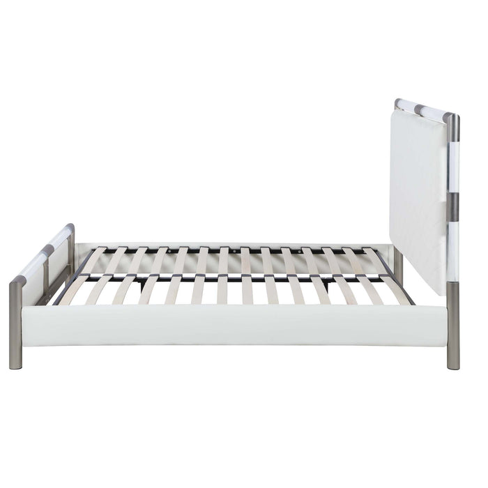 Chintaly BARCELONA Diamond Stitched Upholstered King Bed Headboard & Footboard Brushed Nickel