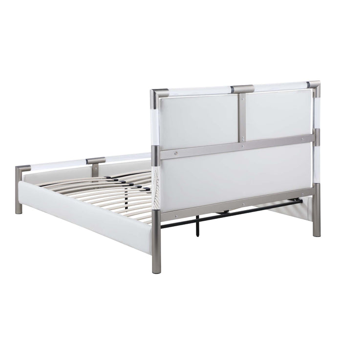 Chintaly BARCELONA Diamond Stitched Upholstered King Bed Headboard & Footboard Brushed Nickel