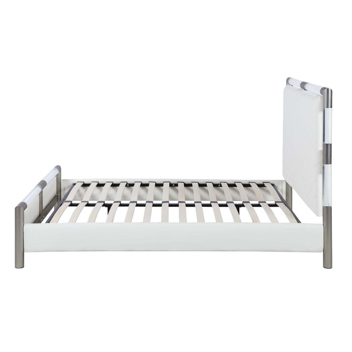 Chintaly BARCELONA Diamond Stitched Upholstered Queen Bed Headboard & Footboard Brushed Nickel