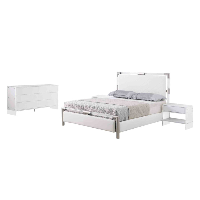 Chintaly BARCELONA Diamond Stitched Upholstered Queen Bed Headboard & Footboard Brushed Nickel