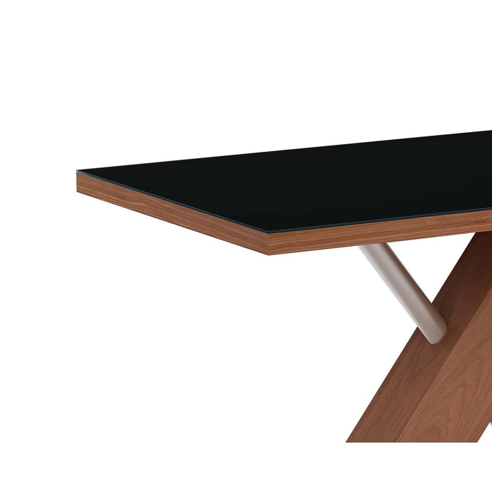Chintaly EMMA 32"x 51" Rectangular Wooden & Black Glass Top Black / Walnut Veneer