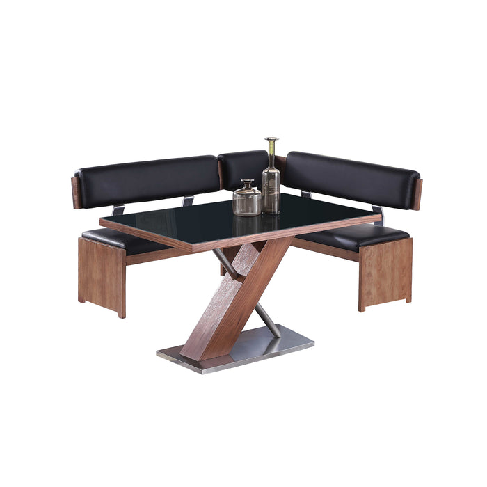 Chintaly EMMA 32"x 51" Rectangular Wooden & Black Glass Top Black / Walnut Veneer