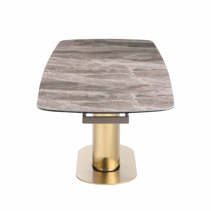 Chintaly KARLA 35"x 63-94" Bow-end Sintered Stone Top w/ 2 Pull-out Extensions Gloss Gray