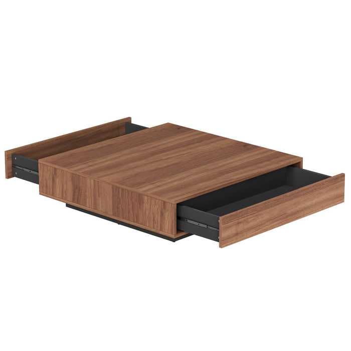 Chintaly 2713-OCC Wooden Cocktail Table w/ Melamine Base & 2 Drawers Walnut Veneer / Matte Black