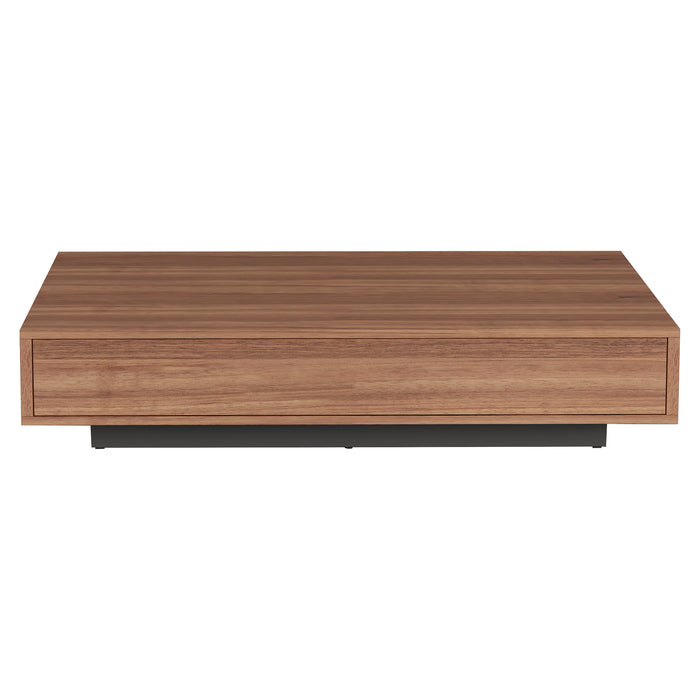 Chintaly 2713-OCC Wooden Cocktail Table w/ Melamine Base & 2 Drawers Walnut Veneer / Matte Black