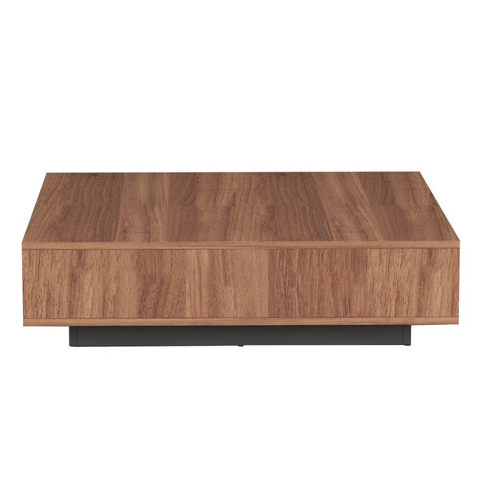 Chintaly 2713-OCC Wooden Cocktail Table w/ Melamine Base & 2 Drawers Walnut Veneer / Matte Black
