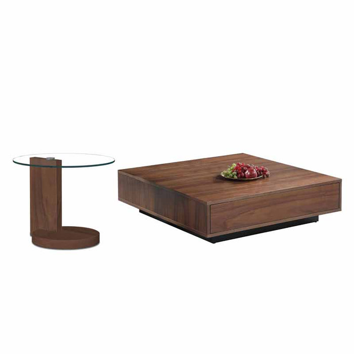 Chintaly 2713-OCC Wooden Cocktail Table w/ Melamine Base & 2 Drawers Walnut Veneer / Matte Black
